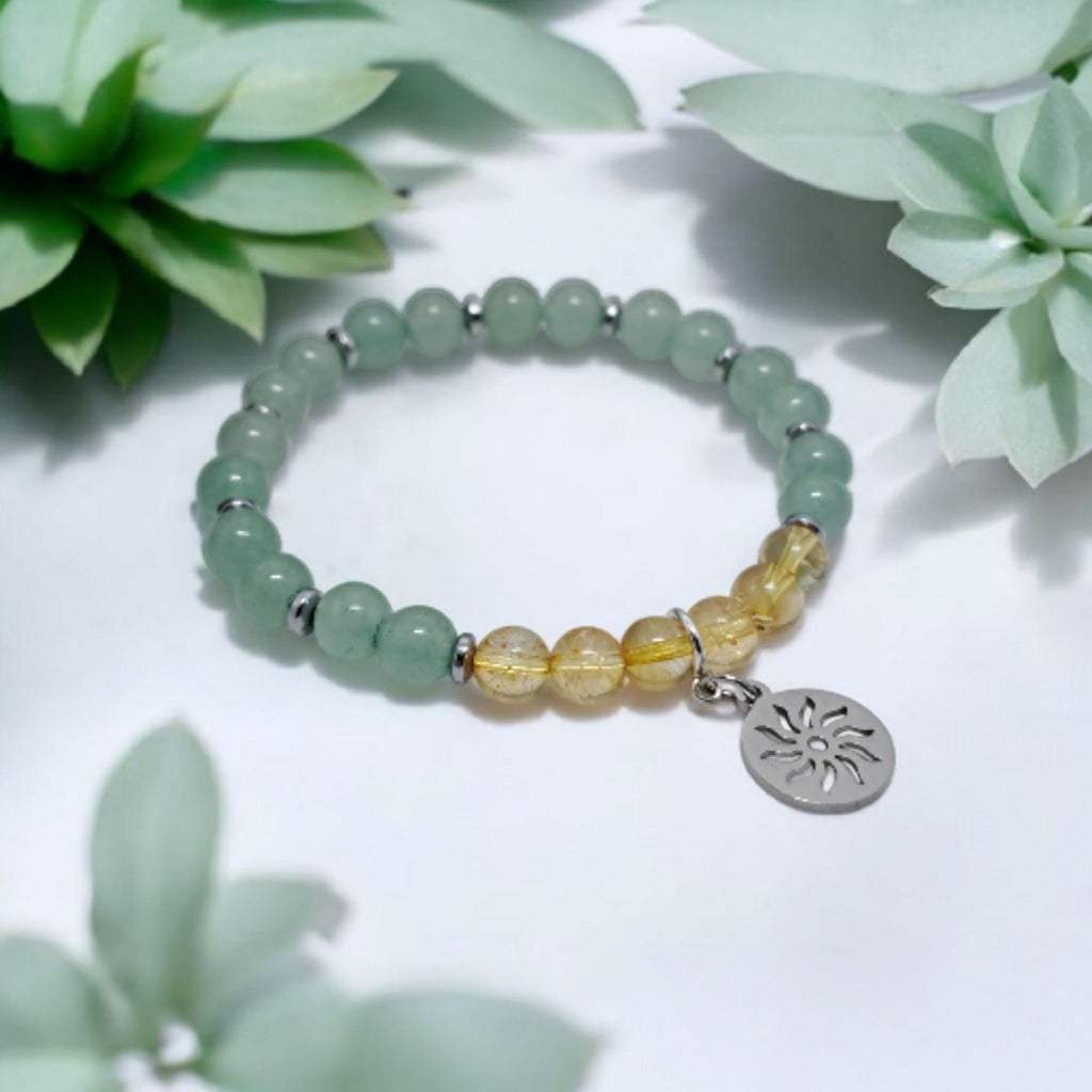 Bracelet d'Intention Abondance et Succes | Citrine, Aventurine et Charm Soleil | Pierre de Chance