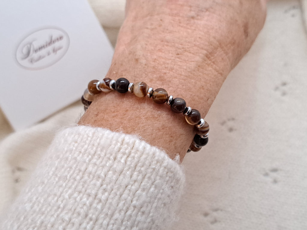 Bracelet Femme Agate Marron & Hématite – Ancrage & Élégance