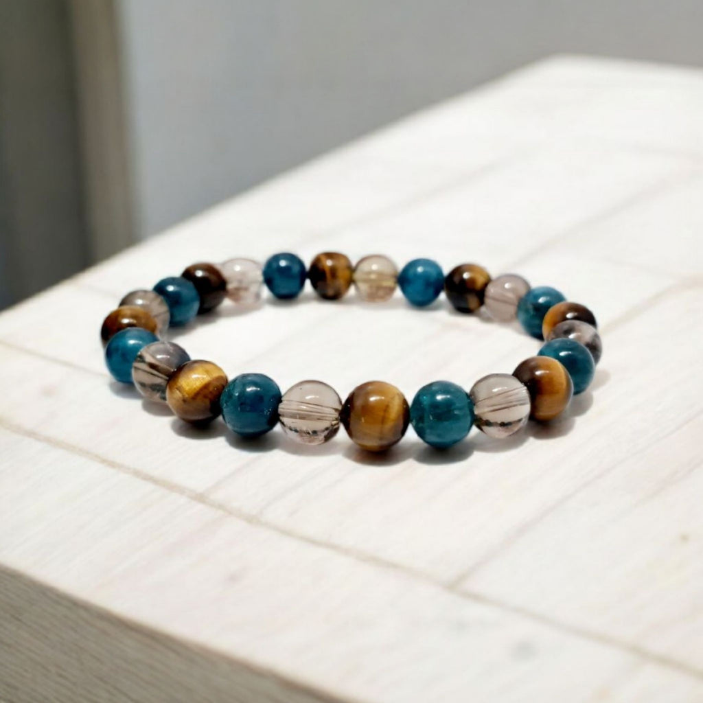 Bracelet Homme Apatite, Quartz Fumé & Œil de Tigre 8mm | Style & Clarté Mentale
