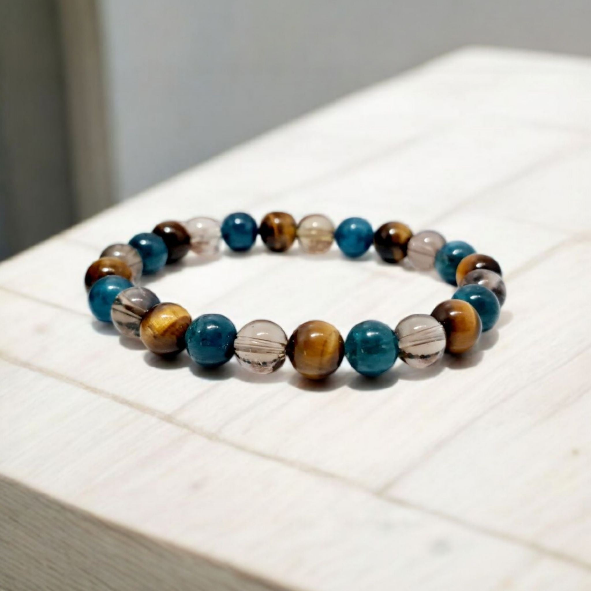 Bracelet Homme Apatite, Quartz Fumé & Œil de Tigre 8mm | Style & Clarté Mentale