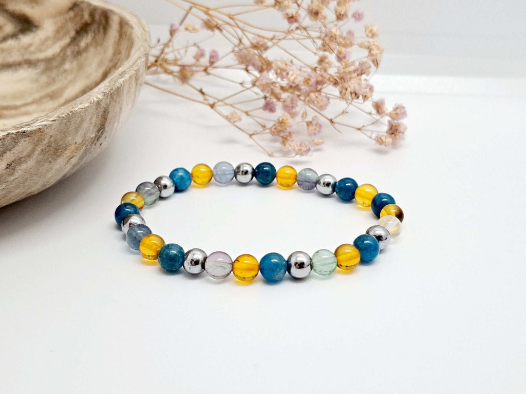 Bracelet Pierres Naturelles Arthrose & Coxarthrose | Apatite, Fluorine, Hématite, Ambre | Soulagement Douleurs Articulaires