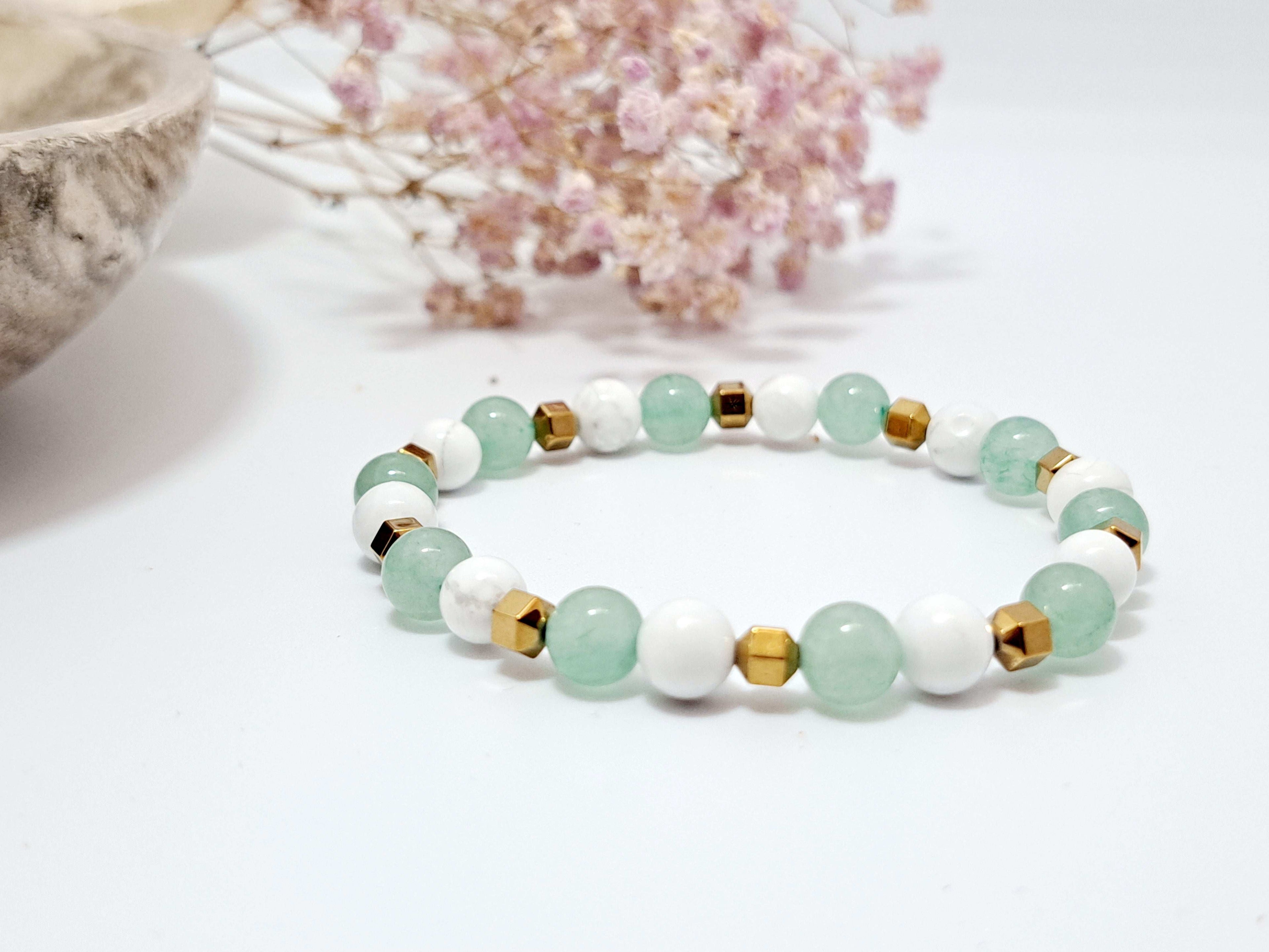 Bracelet Dame Howlite & Aventurine | Douceur, Anti-Stress & Cadeau Éco