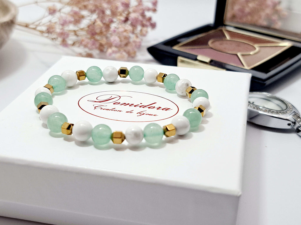 Bracelet Dame Howlite & Aventurine | Douceur, Anti-Stress & Cadeau Éco