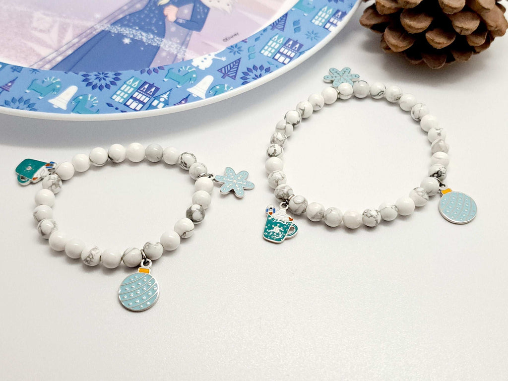 ❄️ Duo Connecté : Coffret Cadeau Noël Bracelets Howlite & Breloques Amovibles
