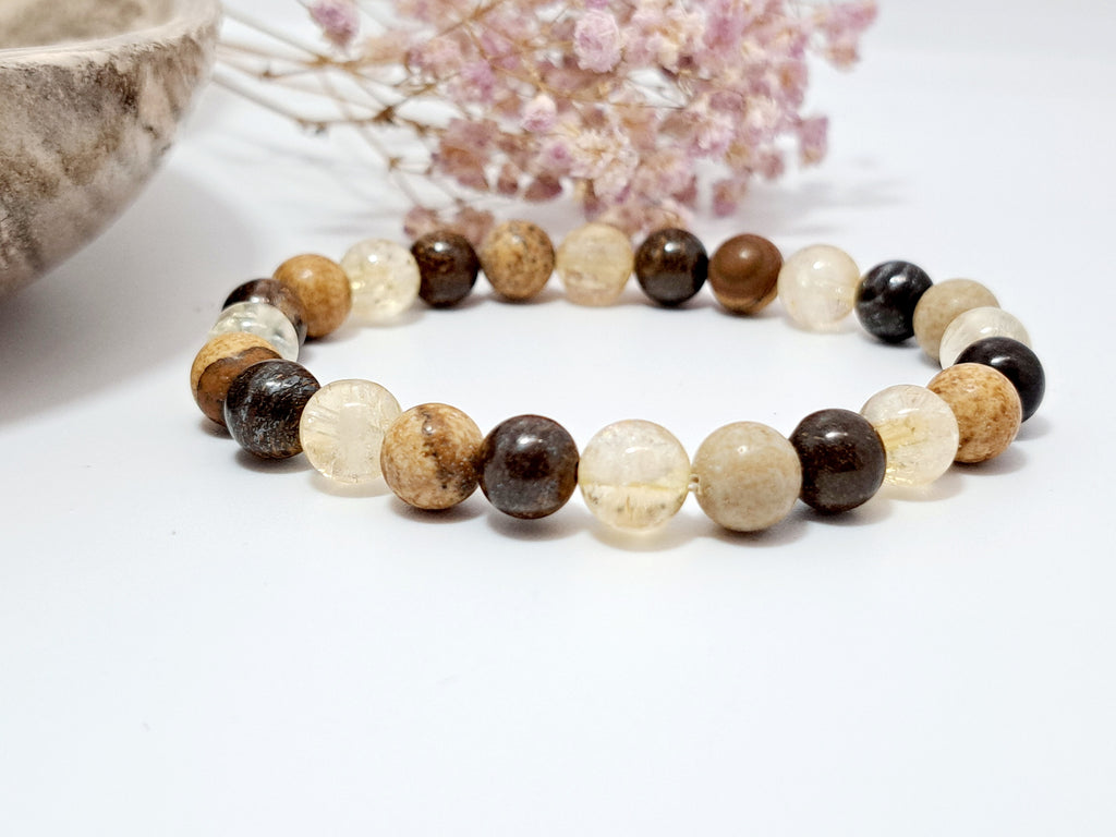 Bracelet Homme Pierres Naturelles | Citrine, Bronzite : Motivation & Nouveaux Départs