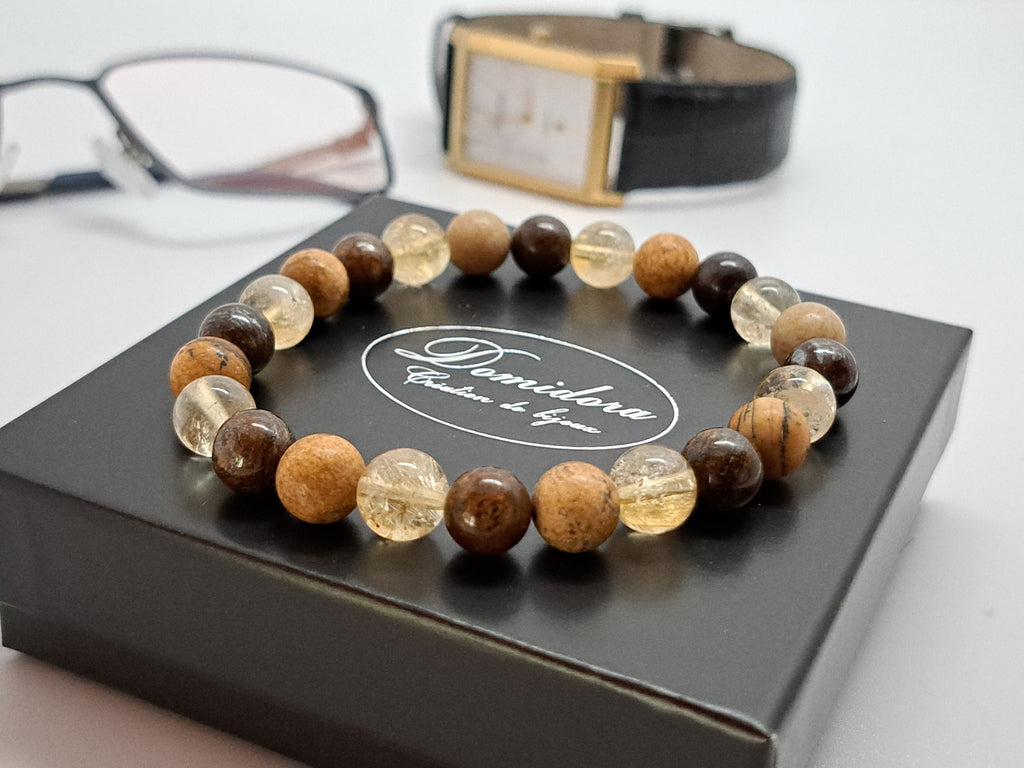 Bracelet Homme Pierres Naturelles | Citrine, Bronzite : Motivation & Nouveaux Départs