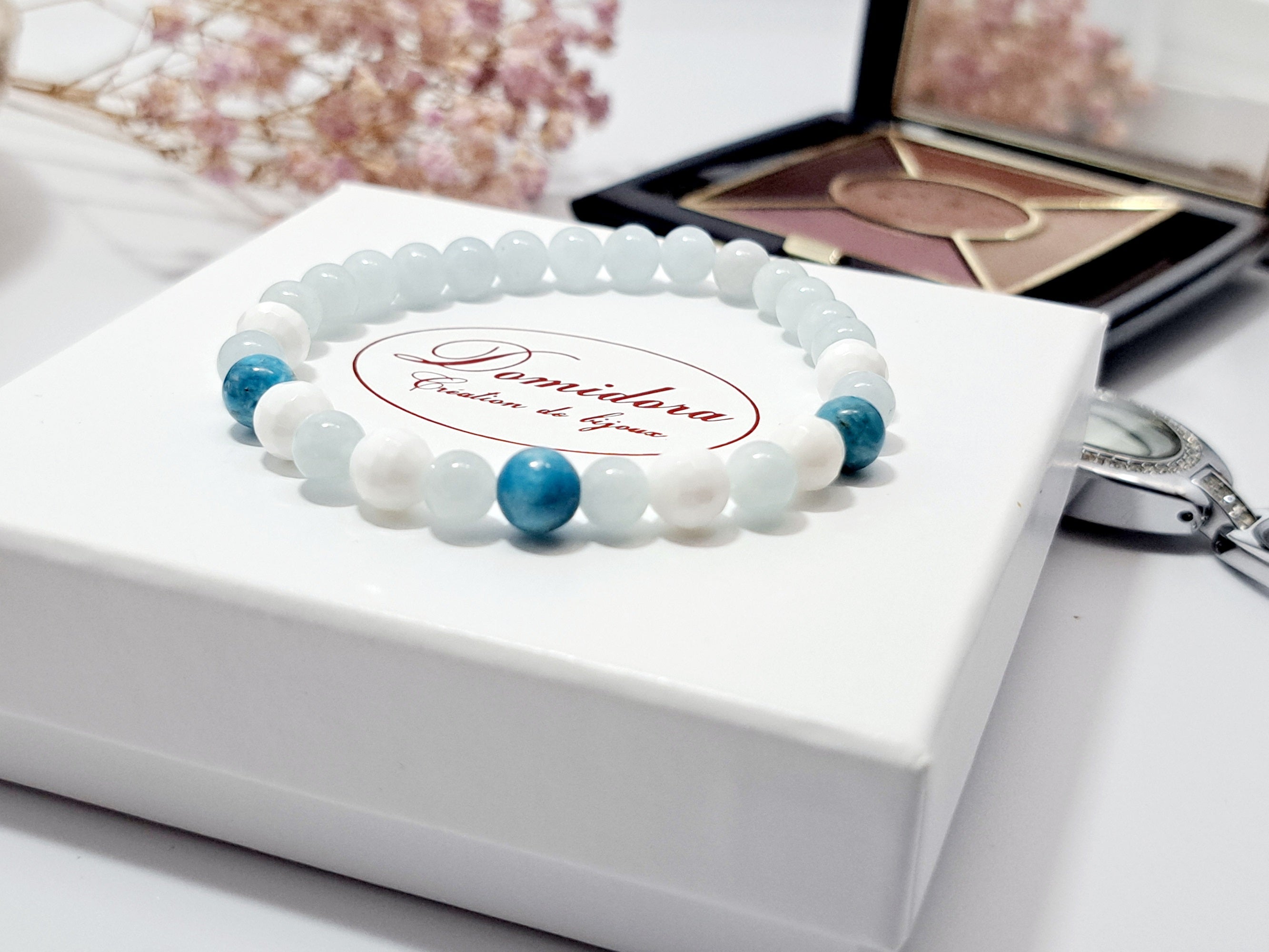 Bracelet Chakra Gorge - Expression, Clarté & Confiance - Aigue-Marine, Apatite