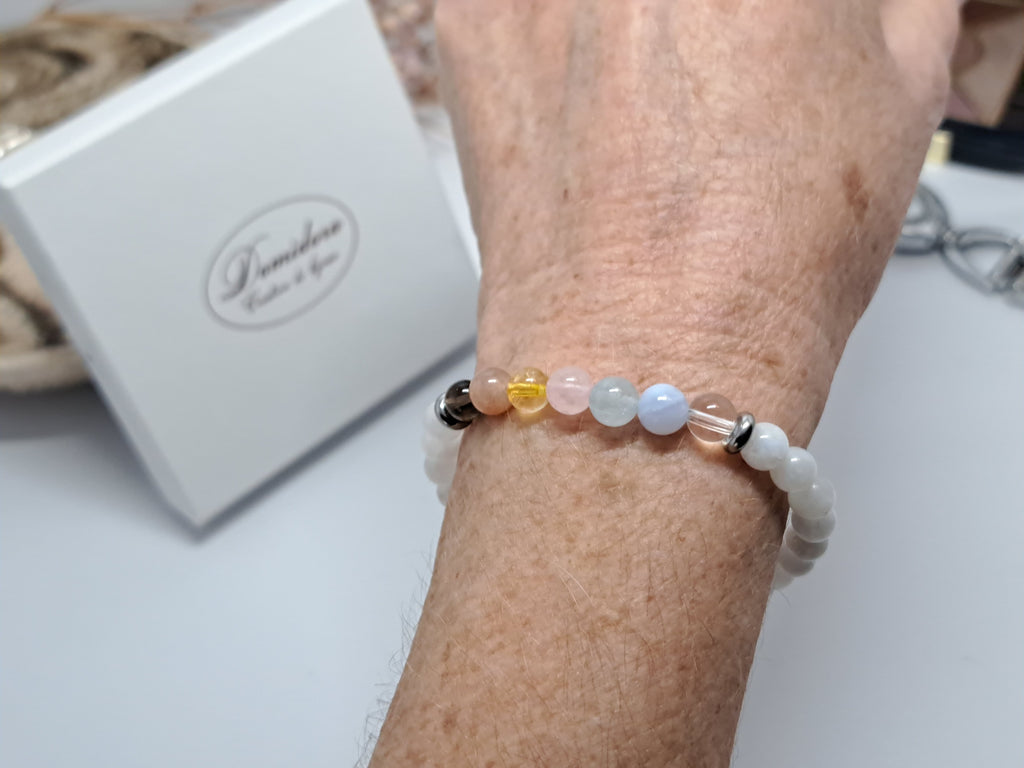 Bracelet 7 Chakras Équilibrant 6mm | Pierre de Lune & Pierres Naturelles | Bijou d'Intention