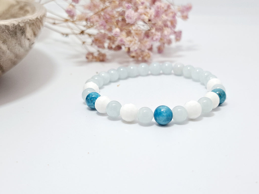 Bracelet Chakra Gorge - Expression, Clarté & Confiance - Aigue-Marine, Apatite