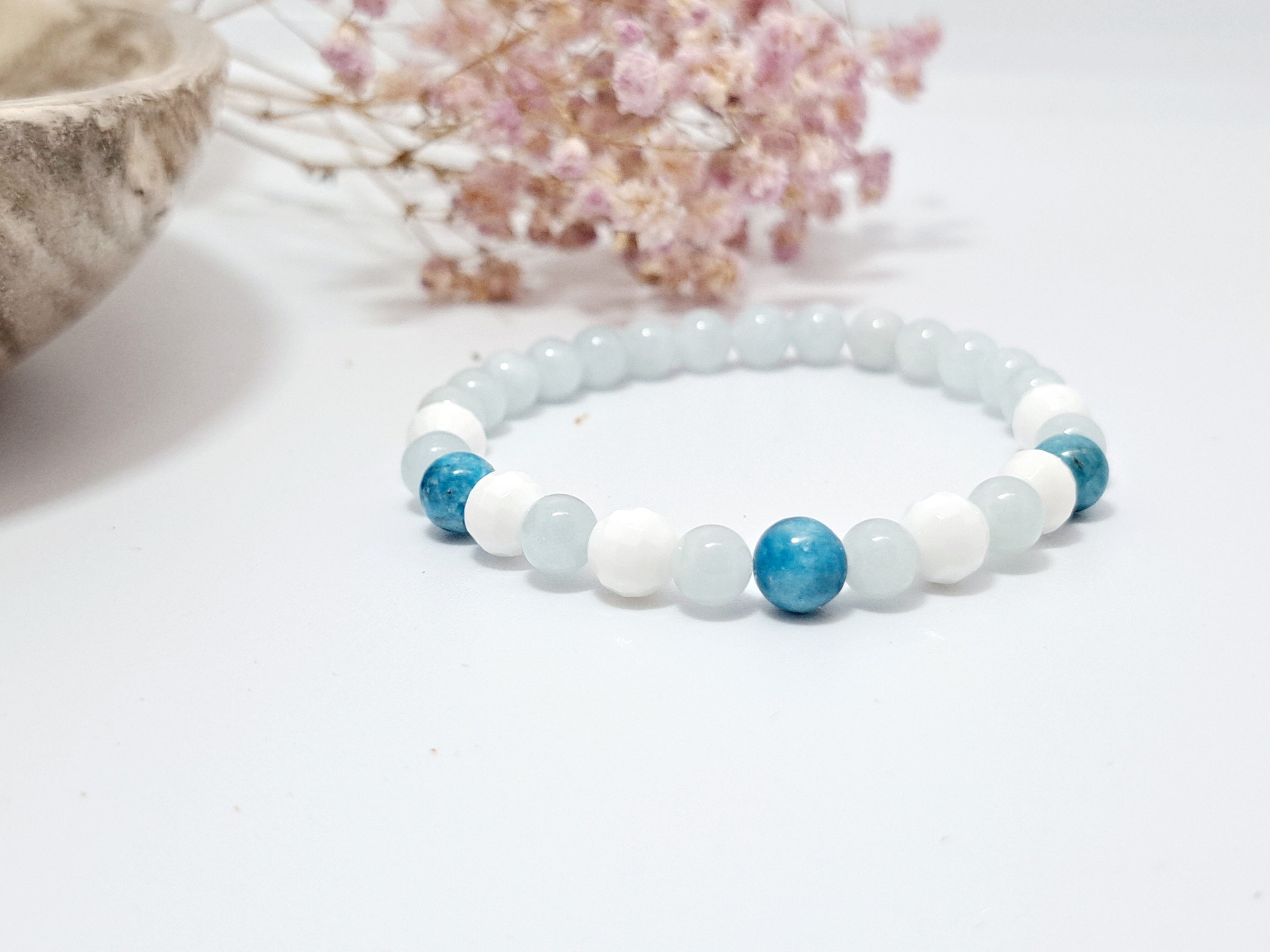 Bracelet Chakra Gorge - Expression, Clarté & Confiance - Aigue-Marine, Apatite
