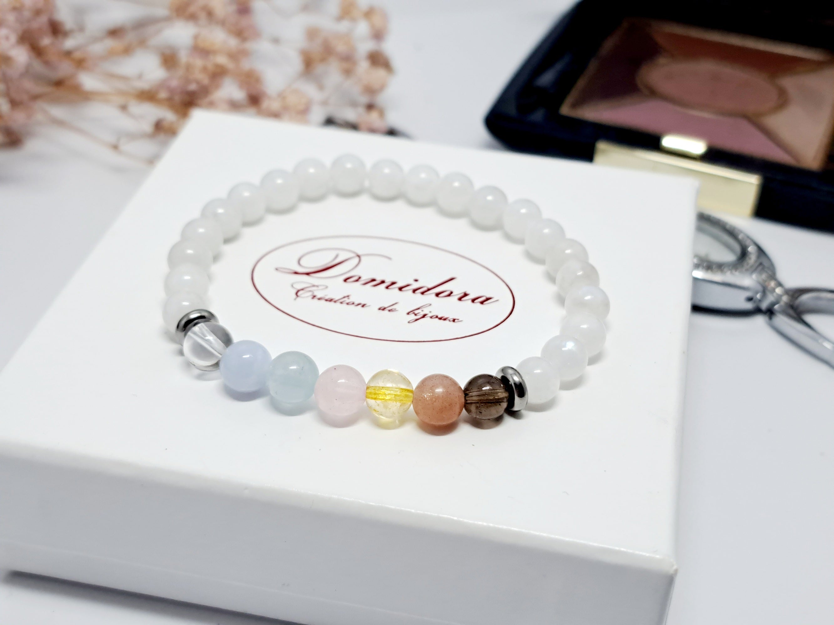 Bracelet 7 Chakras Équilibrant 6mm | Pierre de Lune & Pierres Naturelles | Bijou d'Intention