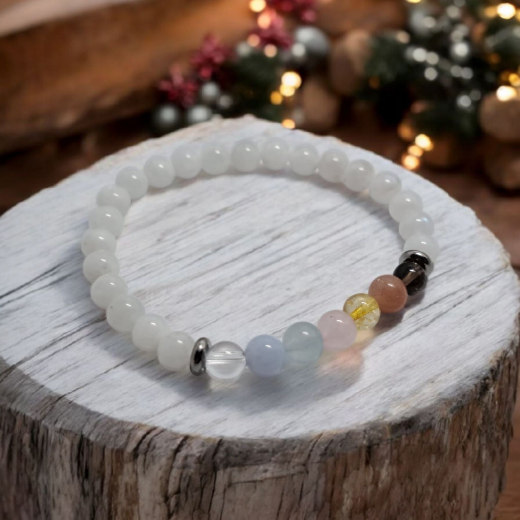 Bracelet 7 Chakras Équilibrant 6mm | Pierre de Lune & Pierres Naturelles | Bijou d'Intention