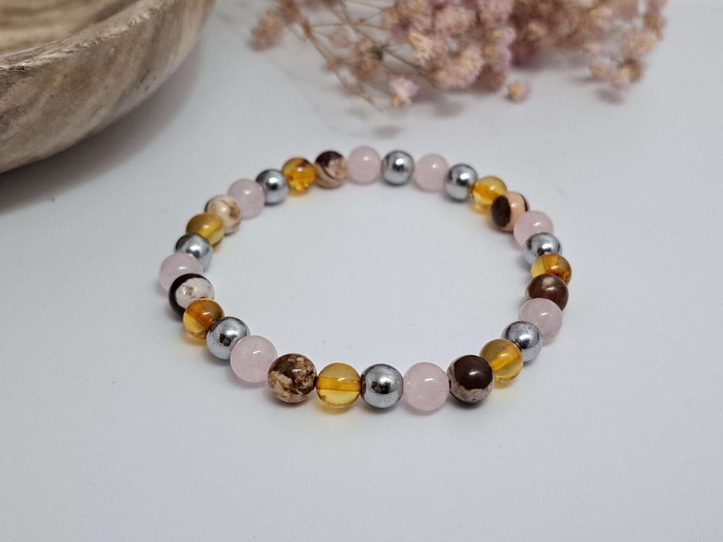 Bracelet Cicatrisation & Convalescence | Quartz Rose, Hématite, Ambre, Jaspe Zèbre | Post-Opératoire