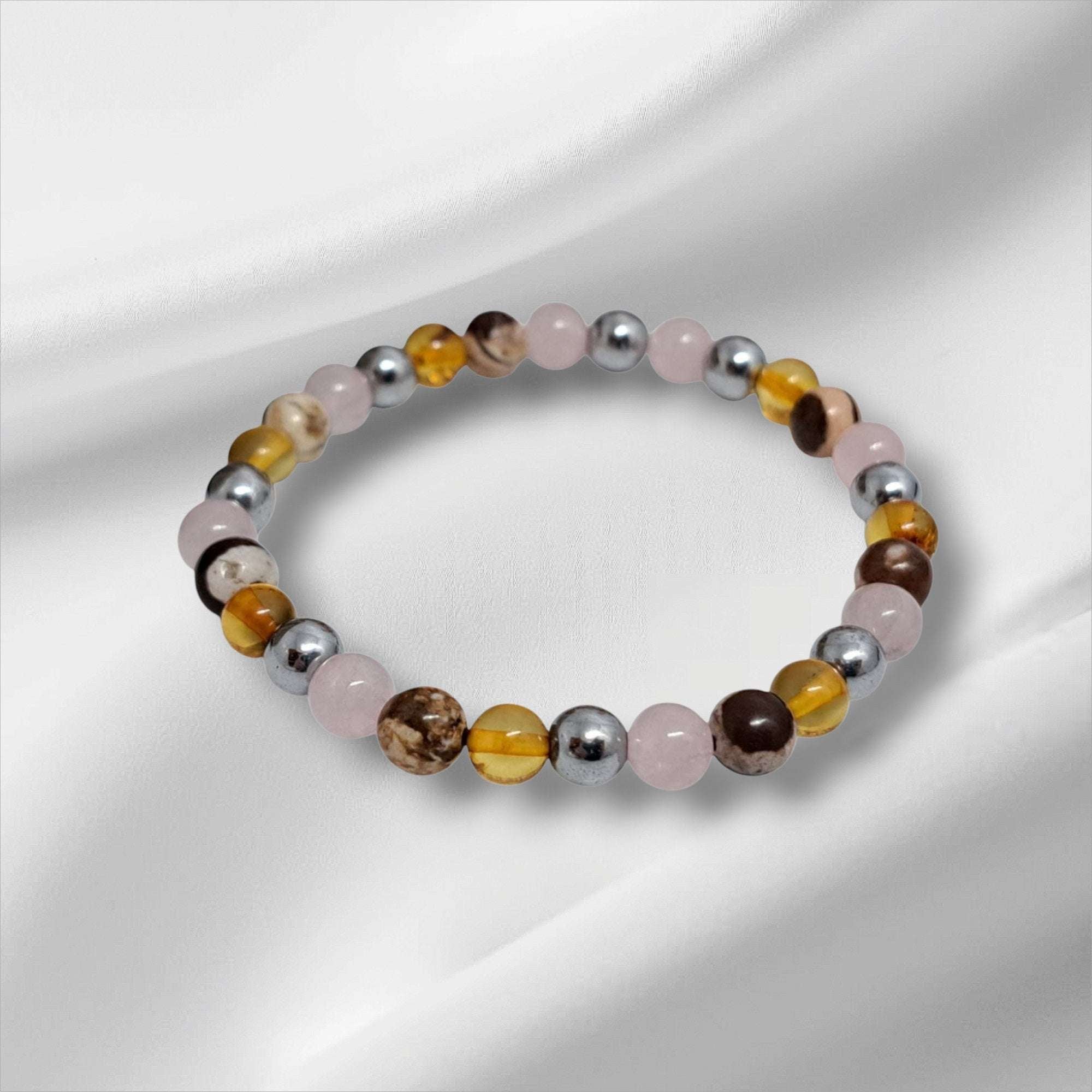 Bracelet Cicatrisation & Convalescence | Quartz Rose, Hématite, Ambre, Jaspe Zèbre | Post-Opératoire
