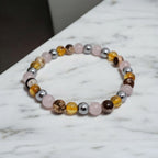 Bracelet Pierres Naturelles - Force Intérieure, Renouveau & Sérénité | Quartz Rose, Hématite, Ambre, Jaspe Zèbre | Post-Opératoire