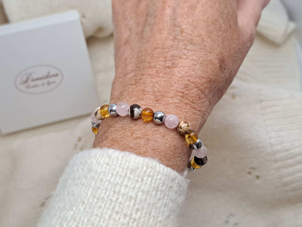 Bracelet Cicatrisation & Convalescence | Quartz Rose, Hématite, Ambre, Jaspe Zèbre | Post-Opératoire