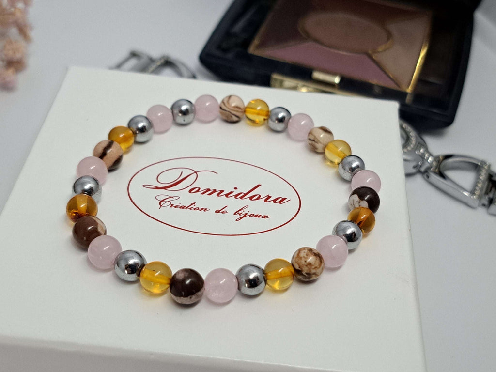 Bracelet Cicatrisation & Convalescence | Quartz Rose, Hématite, Ambre, Jaspe Zèbre | Post-Opératoire