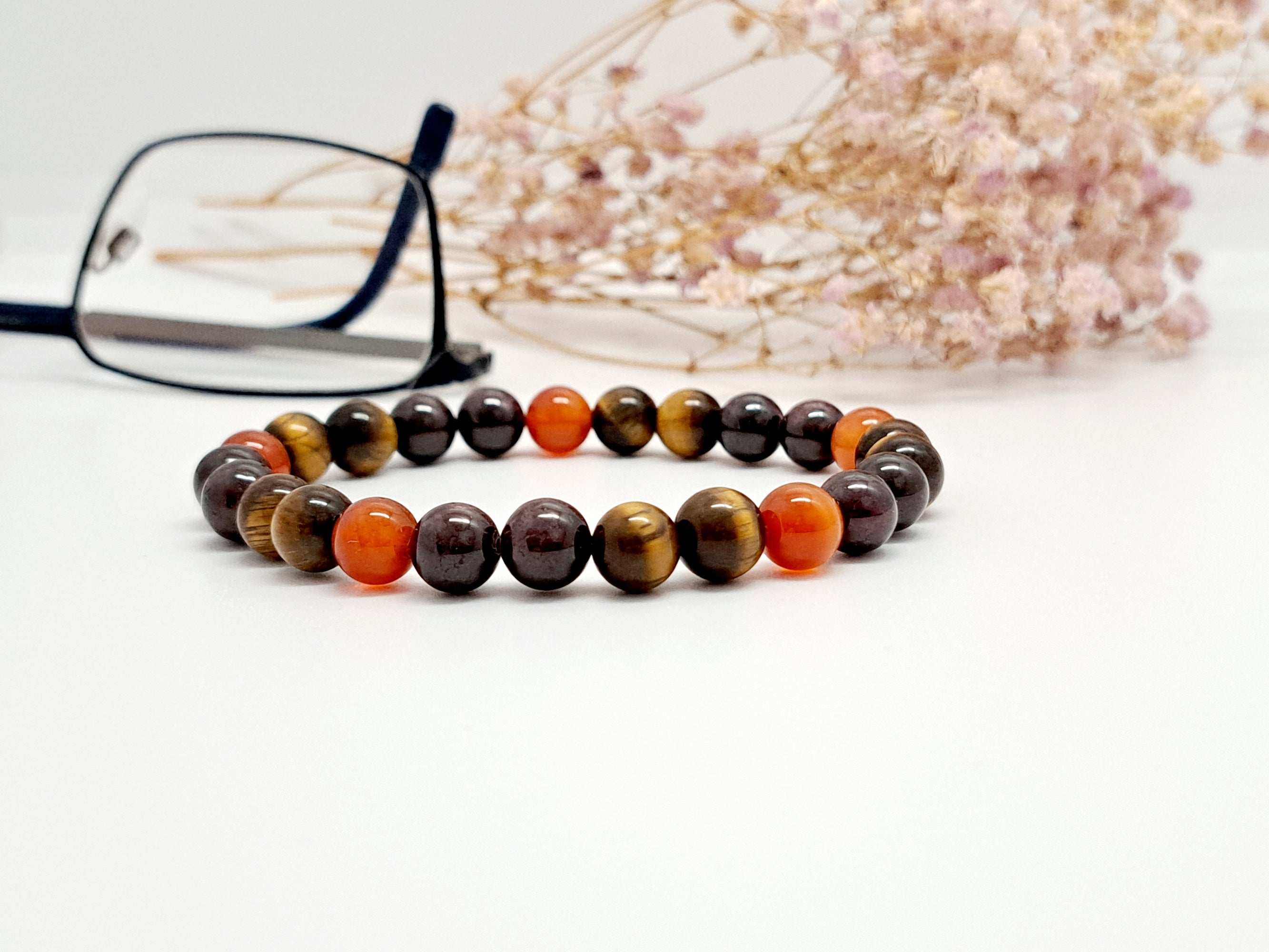 Bracelet Homme | Grenat, Cornaline & Œil de Tigre | Confiance & Énergie