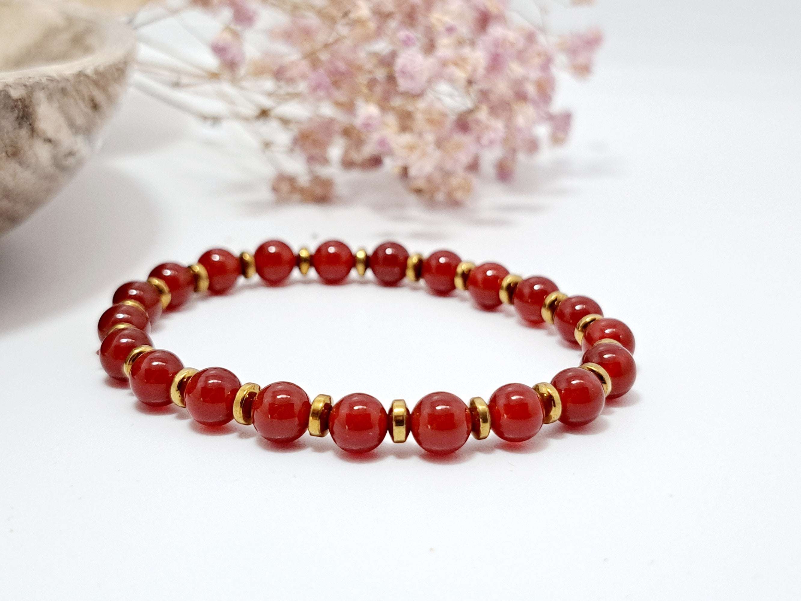 Bracelet Cornaline Femme | Vitalité, Joie & Or |Domidora