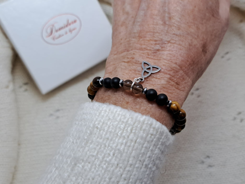 Bracelet d'Intention Protection & Bouclier Énergétique | Œil de Tigre, Onyx et Quartz Fumé | Cadeau Unisexe