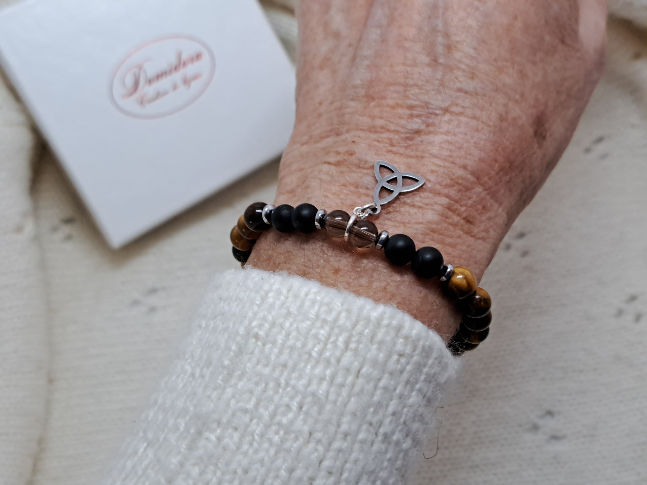 Bracelet d'Intention Protection & Bouclier Énergétique | Œil de Tigre, Onyx et Quartz Fumé | Cadeau Unisexe