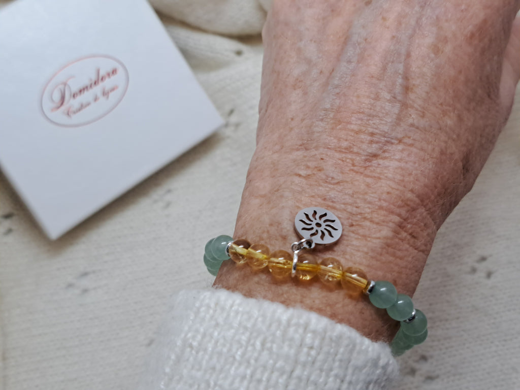 Bracelet d'Intention Abondance et Succes | Citrine, Aventurine et Charm Soleil | Pierre de Chance