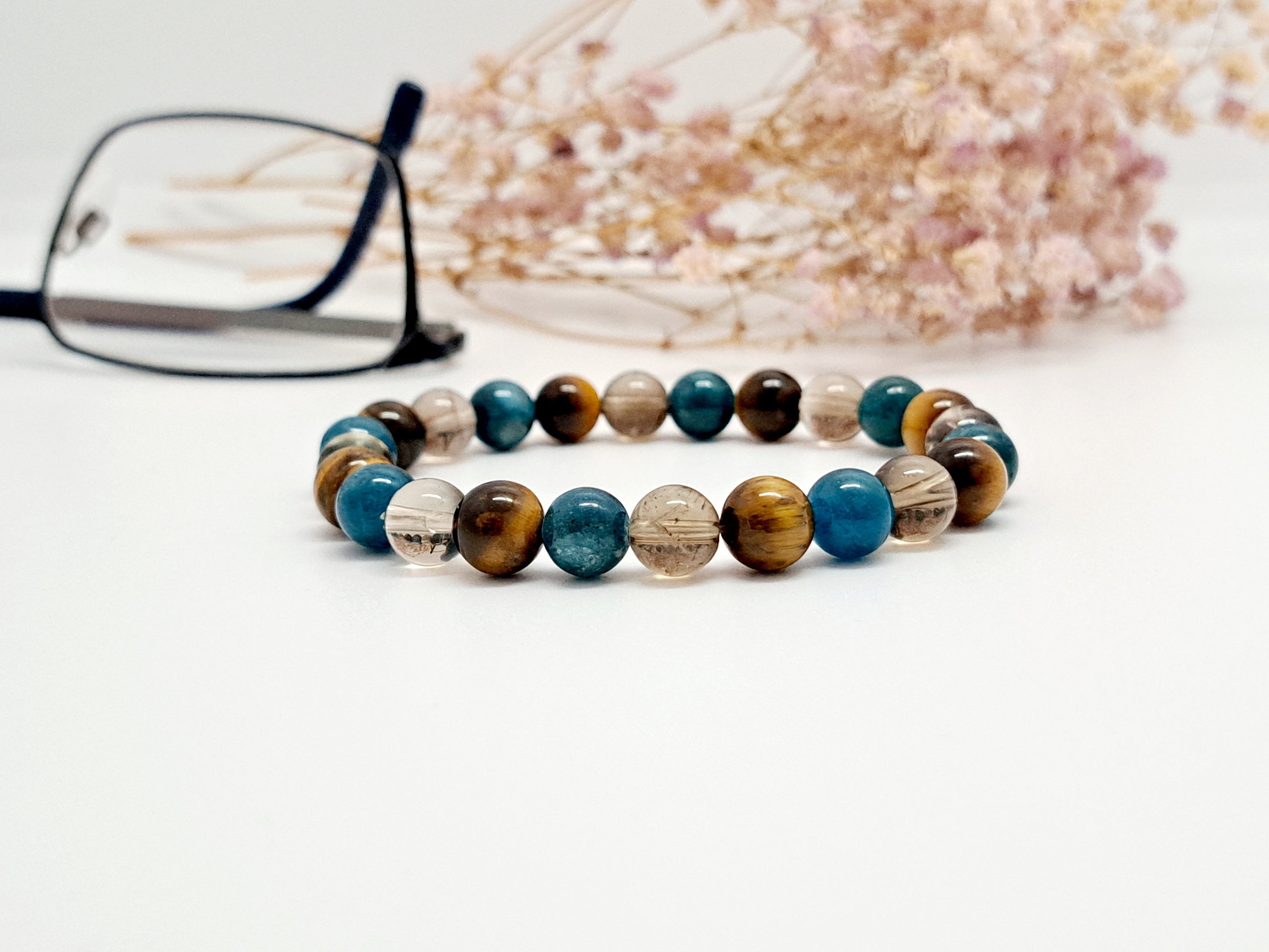 Bracelet Homme Apatite, Quartz Fumé & Œil de Tigre 8mm | Style & Clarté Mentale