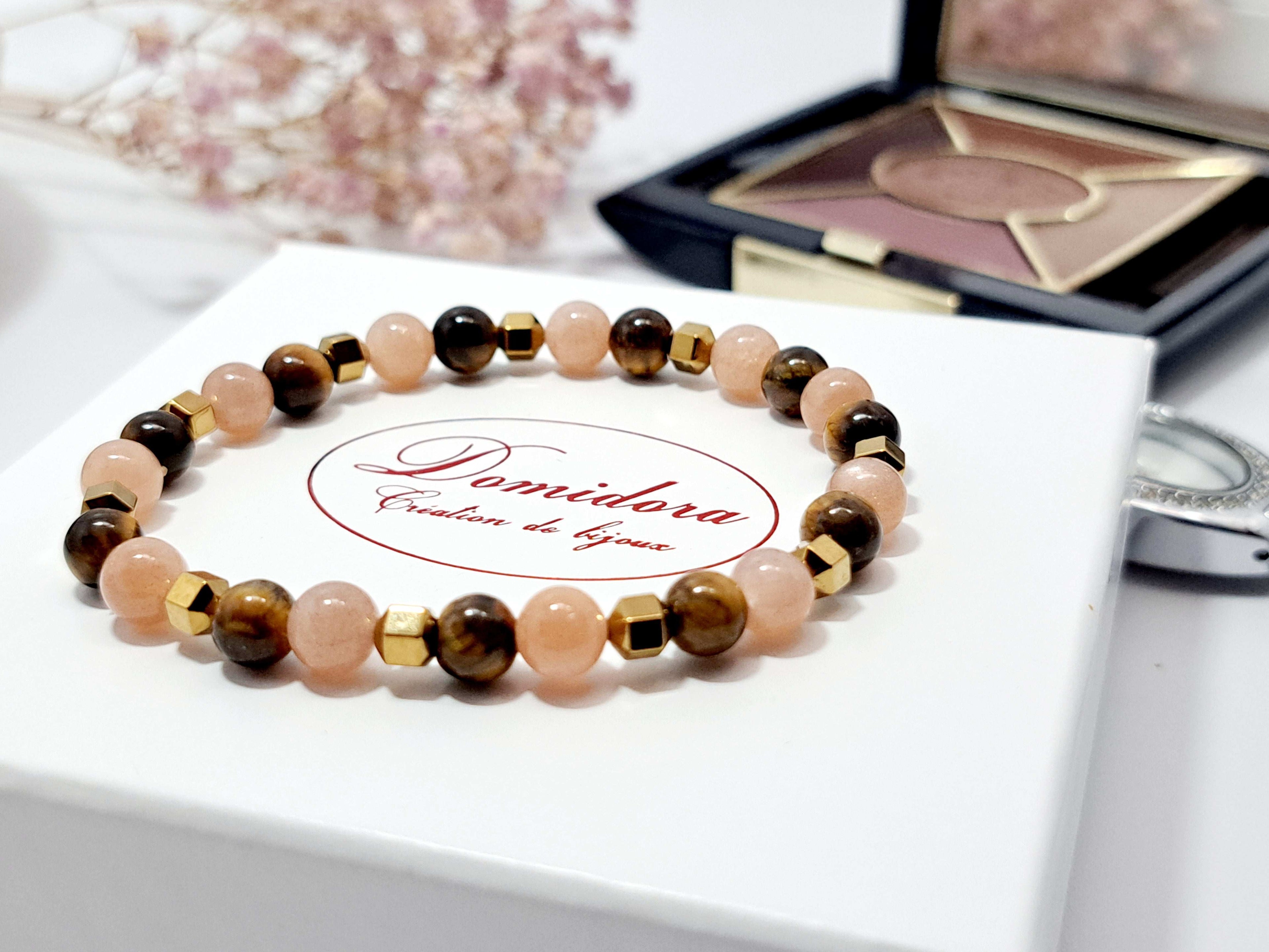 Bracelet Oeil de Tigre & Pierre de Soleil Femme | Cadeau Noël Élégant & Protection au Quotidien