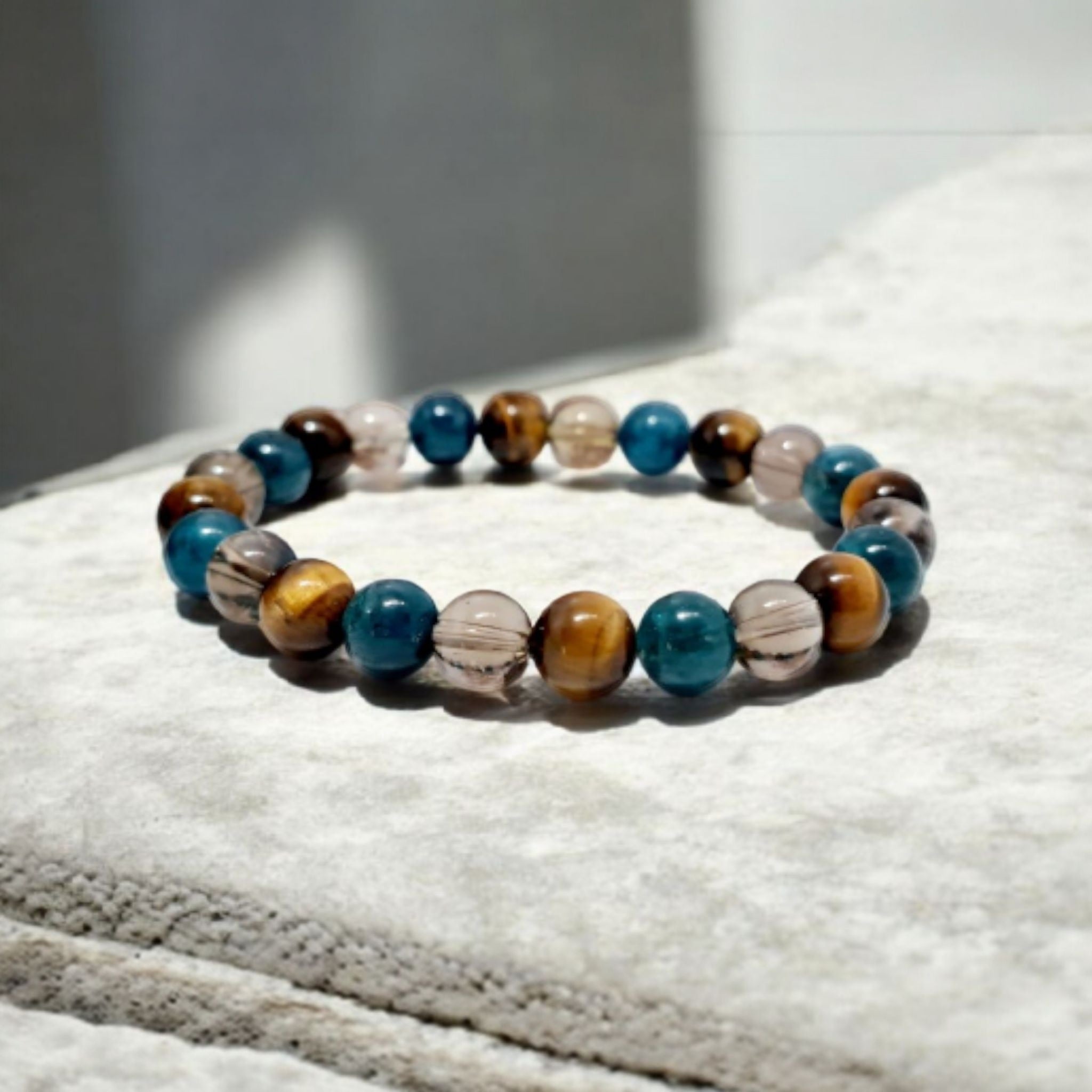 Bracelet Homme Apatite, Quartz Fumé & Œil de Tigre 8mm | Style & Clarté Mentale