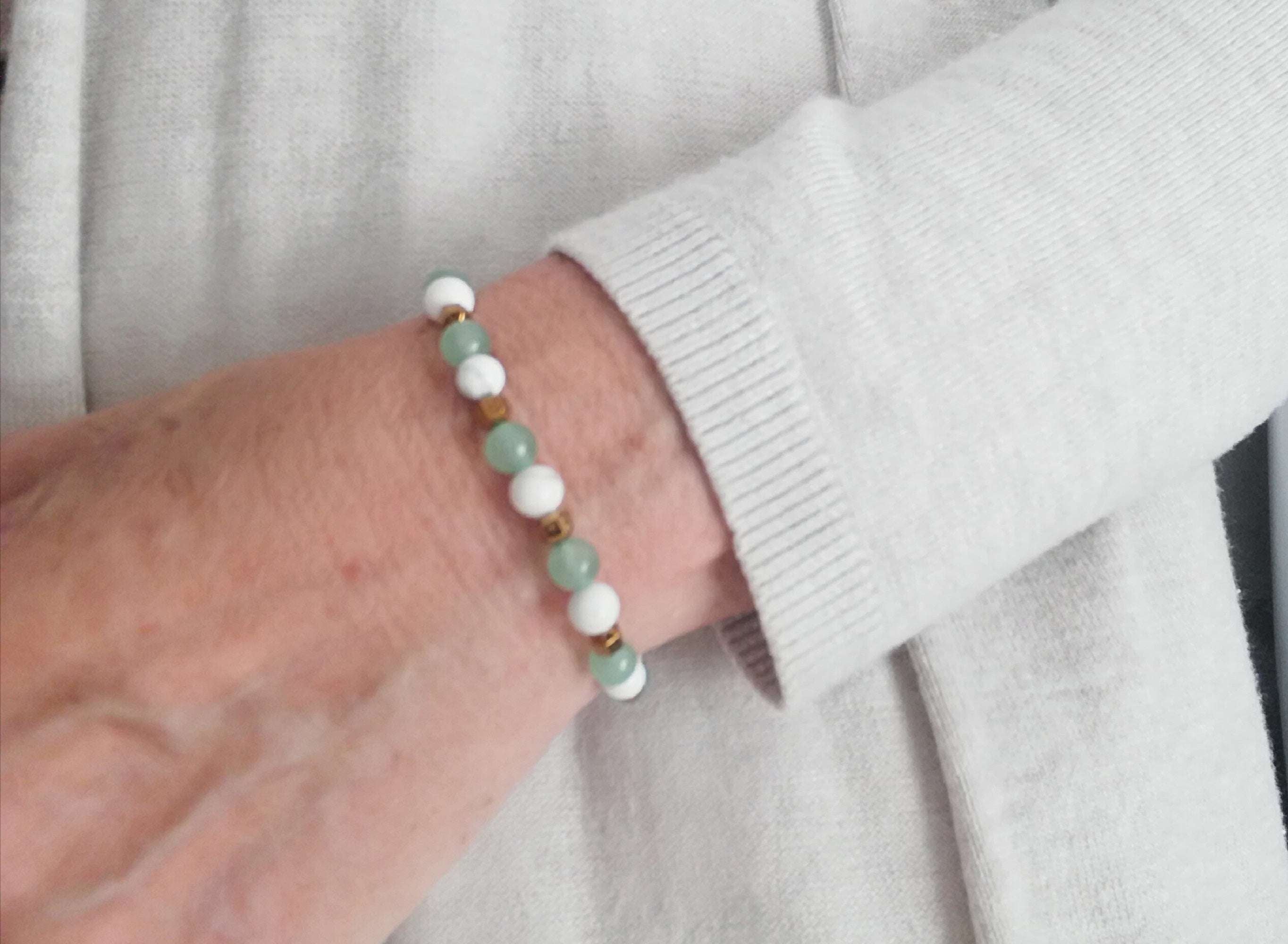 Bracelet Dame Howlite & Aventurine | Douceur, Anti-Stress & Cadeau Éco