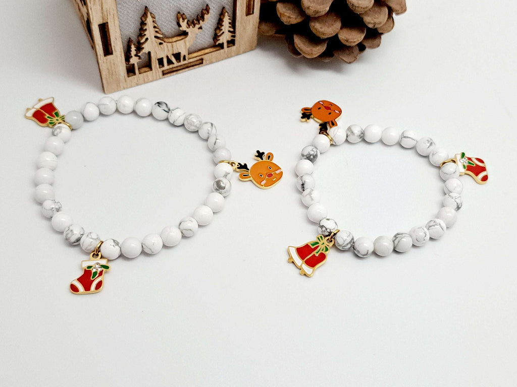 ❄️ Duo Connecté : Coffret Cadeau Noël Bracelets Howlite & Breloques Amovibles