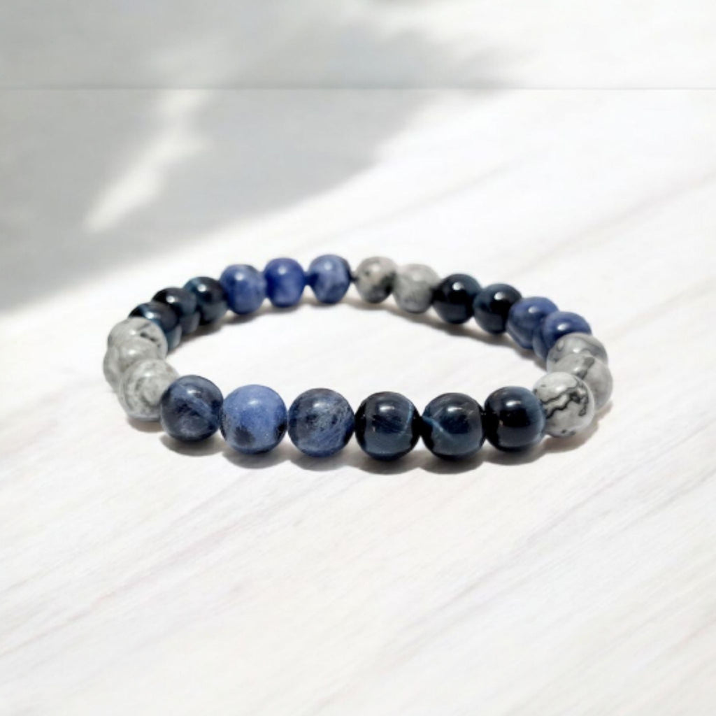 Bracelet Homme Pierres Naturelles Sodalite Faucon Jaspe Picasso | Cadeau Masculin 8mm