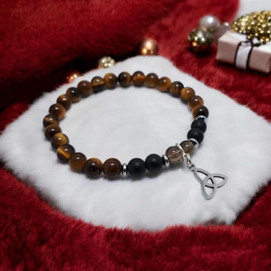 Bracelet d'Intention Protection & Bouclier Énergétique | Œil de Tigre, Onyx et Quartz Fumé | Cadeau Unisexe
