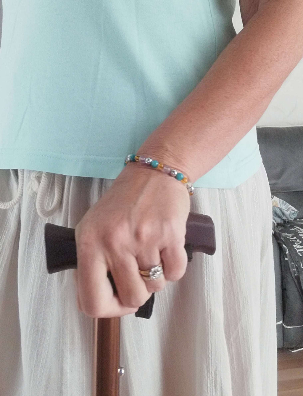 Bracelet Pierres Naturelles Arthrose & Coxarthrose | Apatite, Fluorine, Hématite, Ambre | Soulagement Douleurs Articulaires