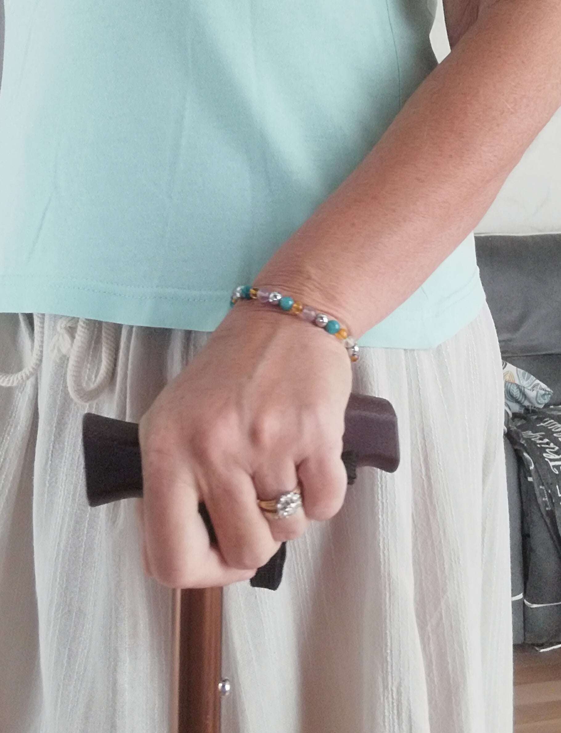 Bracelet Pierres Naturelles Arthrose & Coxarthrose | Apatite, Fluorine, Hématite, Ambre | Soulagement Douleurs Articulaires