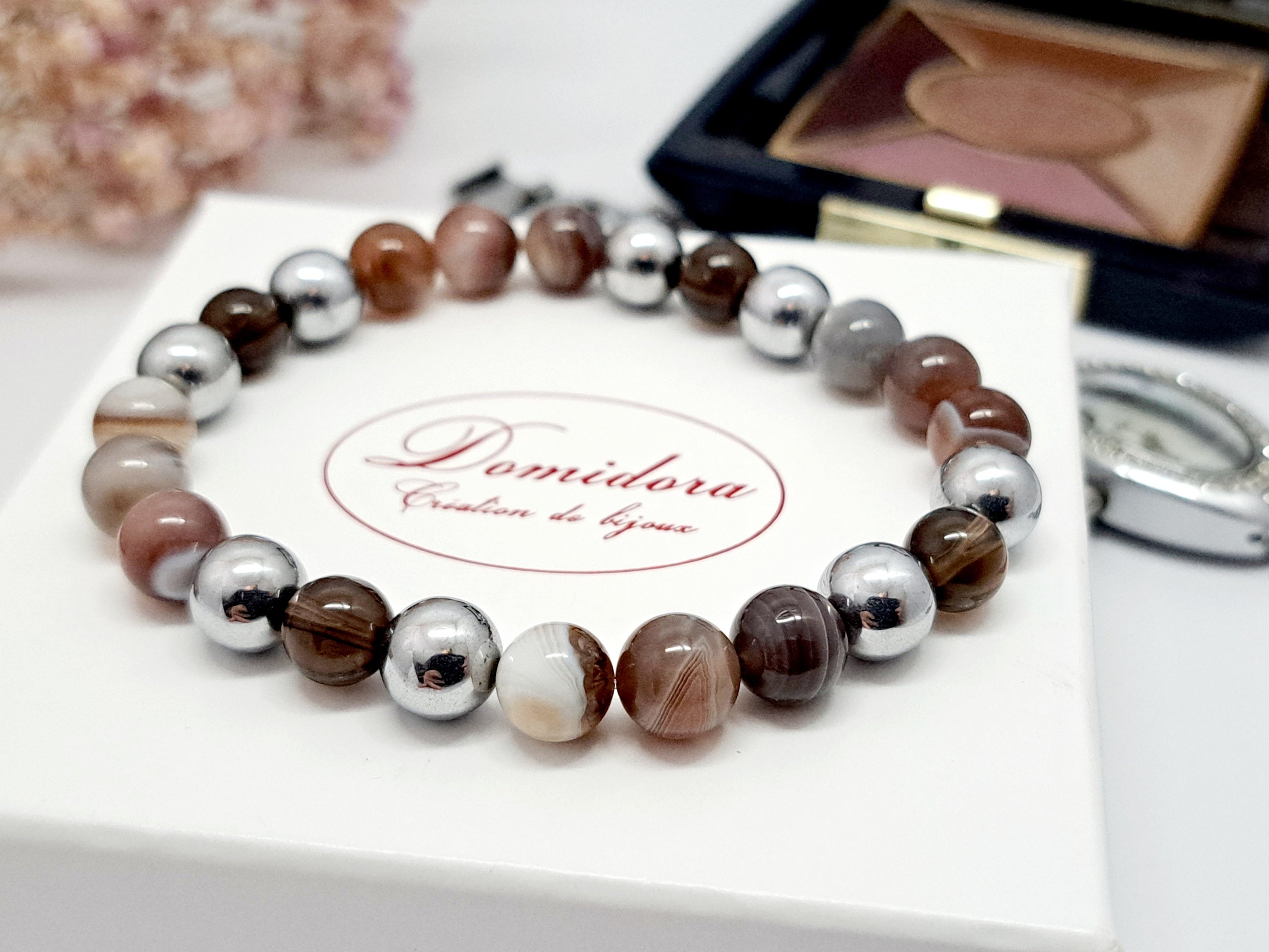 Bracelet Femme Volonté - Agate Botswana, Quartz Fumé & Hématite