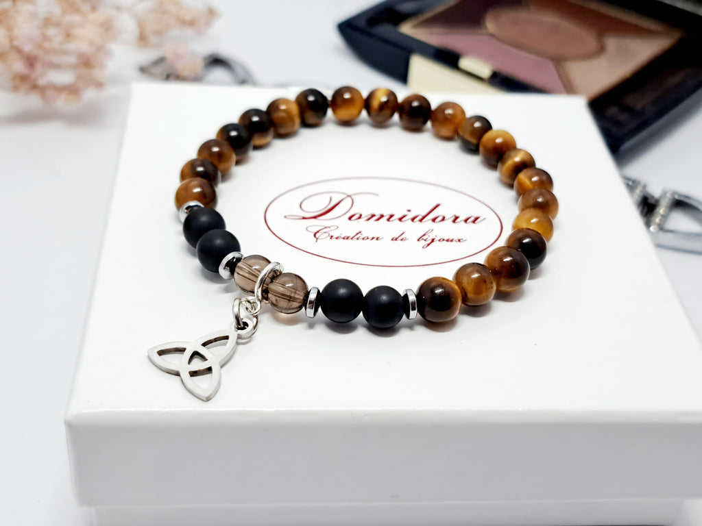 Bracelet d'Intention Protection & Bouclier Énergétique | Œil de Tigre, Onyx et Quartz Fumé | Cadeau Unisexe