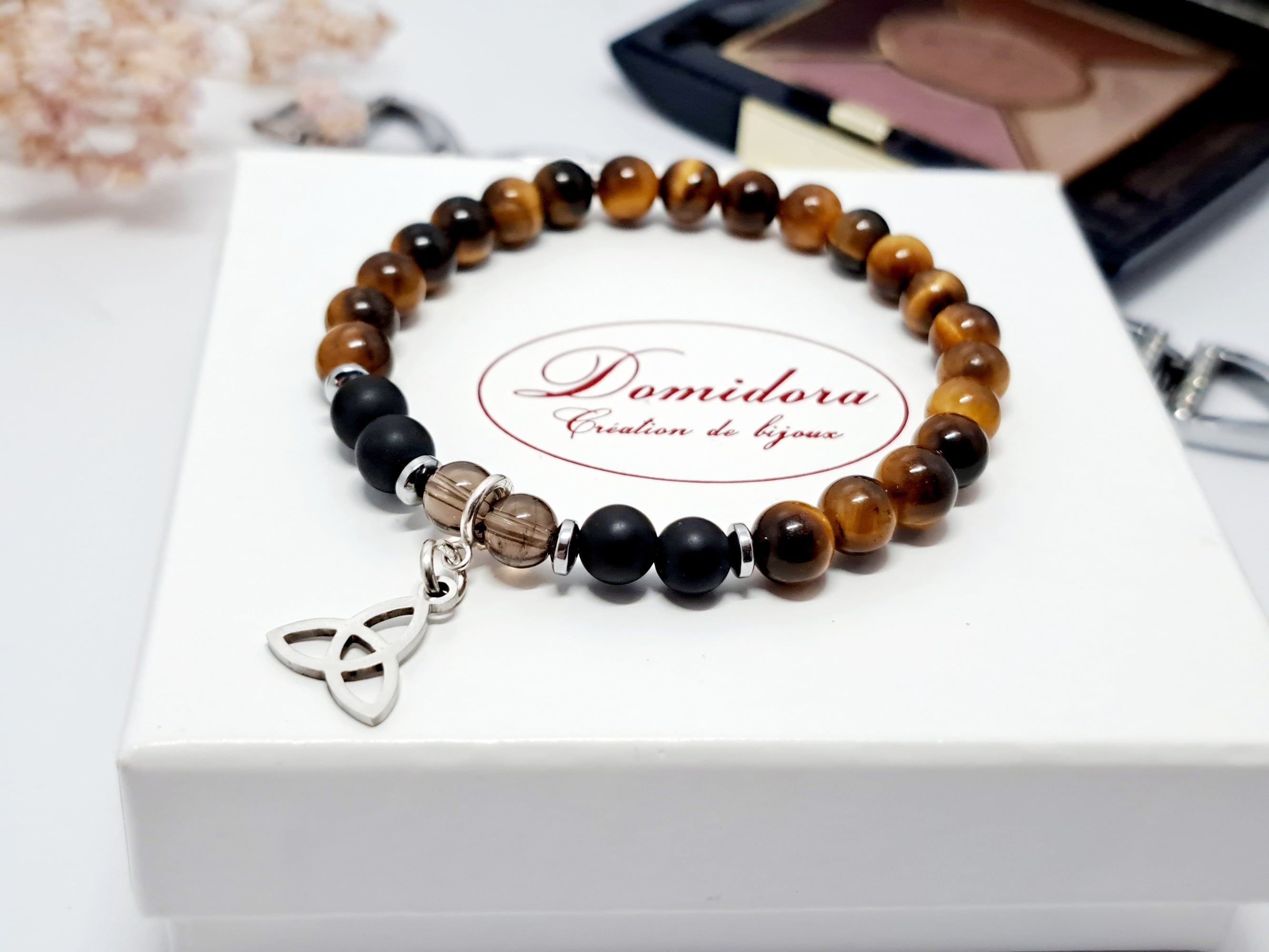 Bracelet d'Intention Protection & Bouclier Énergétique | Œil de Tigre, Onyx et Quartz Fumé | Cadeau Unisexe