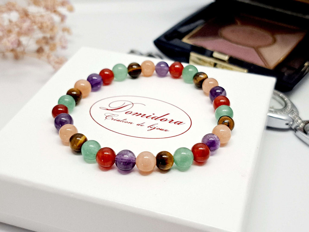 Cadeau Noël Femme | Bracelet Réussite | Aventurine, Cornaline & Œil de Tigre