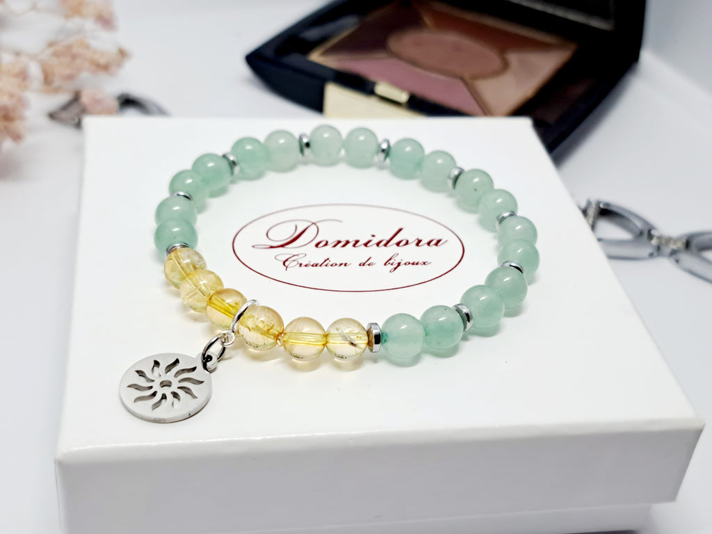 Bracelet d'Intention Abondance et Succes | Citrine, Aventurine et Charm Soleil | Pierre de Chance