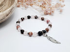 Bracelet d'Intention Amour et Pardon | Quartz Rose, Rhodonite et Plume | Cadeau Noël Dame