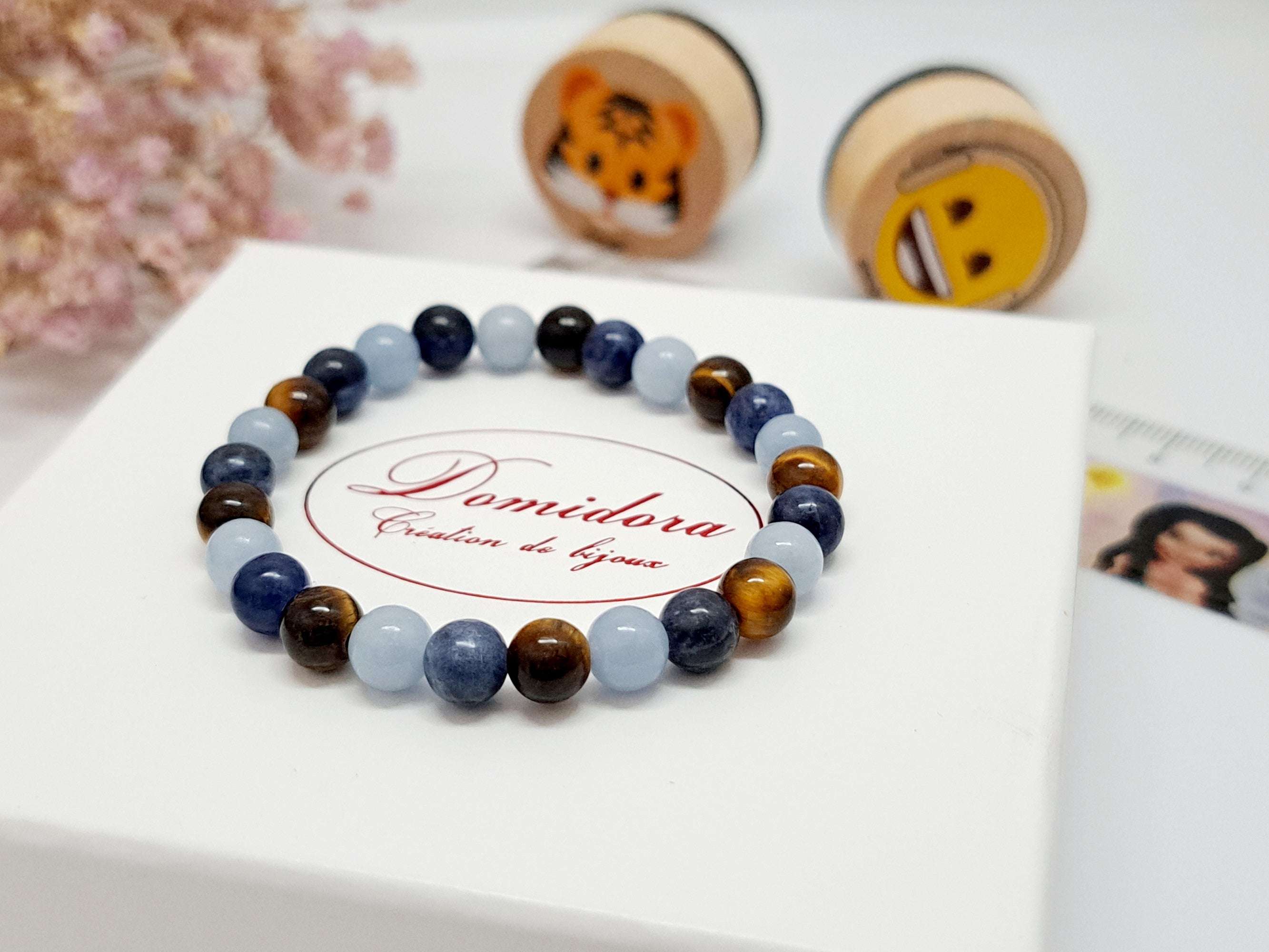 Bracelet Enfant Anti-Angoisse | Sodalite, Œil de Tigre & Célestine
