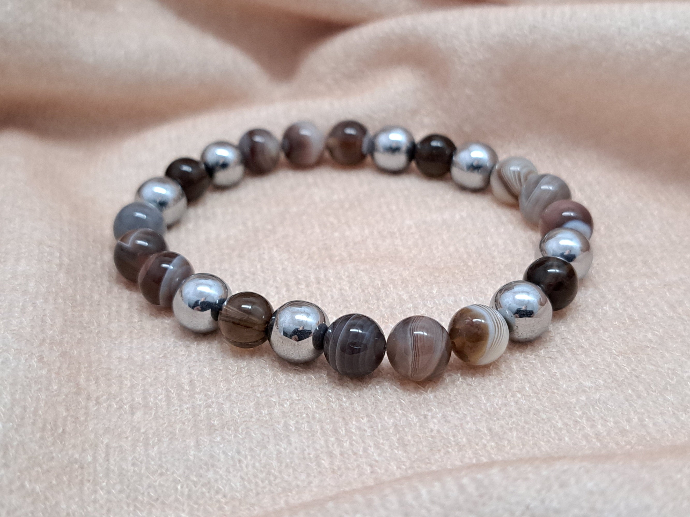 Bracelet Femme Volonté - Agate Botswana, Quartz Fumé & Hématite