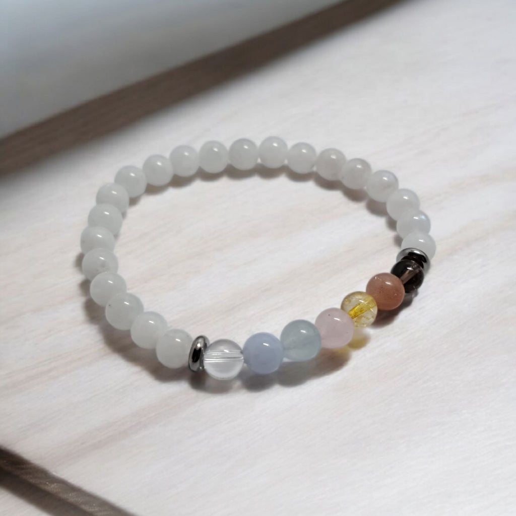 Bracelet 7 Chakras Équilibrant 6mm | Pierre de Lune & Pierres Naturelles | Bijou d'Intention