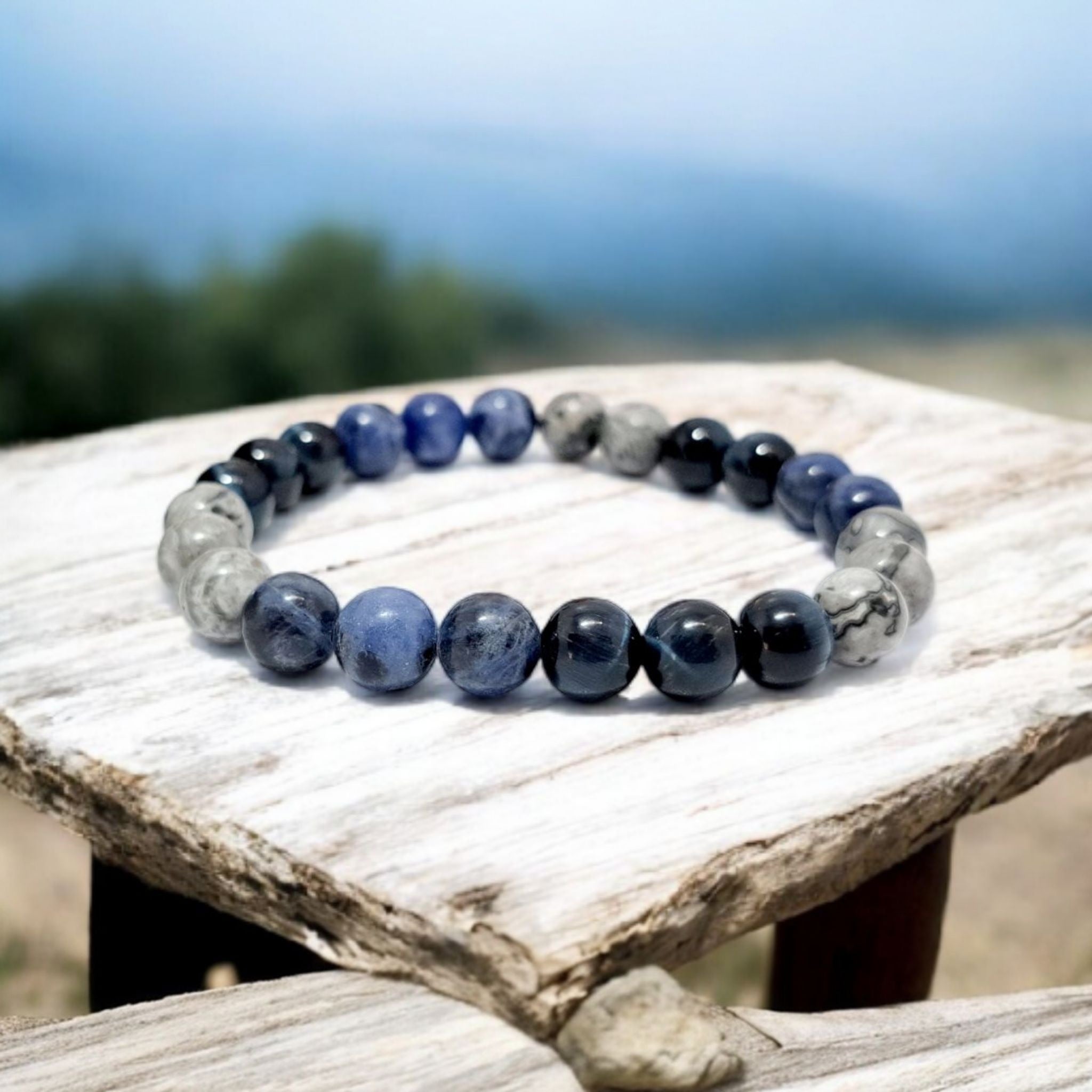Bracelet Homme Pierres Naturelles Sodalite Faucon Jaspe Picasso | Cadeau Masculin 8mm