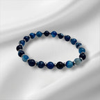 Bracelet Agate Bleue Dames 6mm & Hématite Argentée | Idée Cadeau