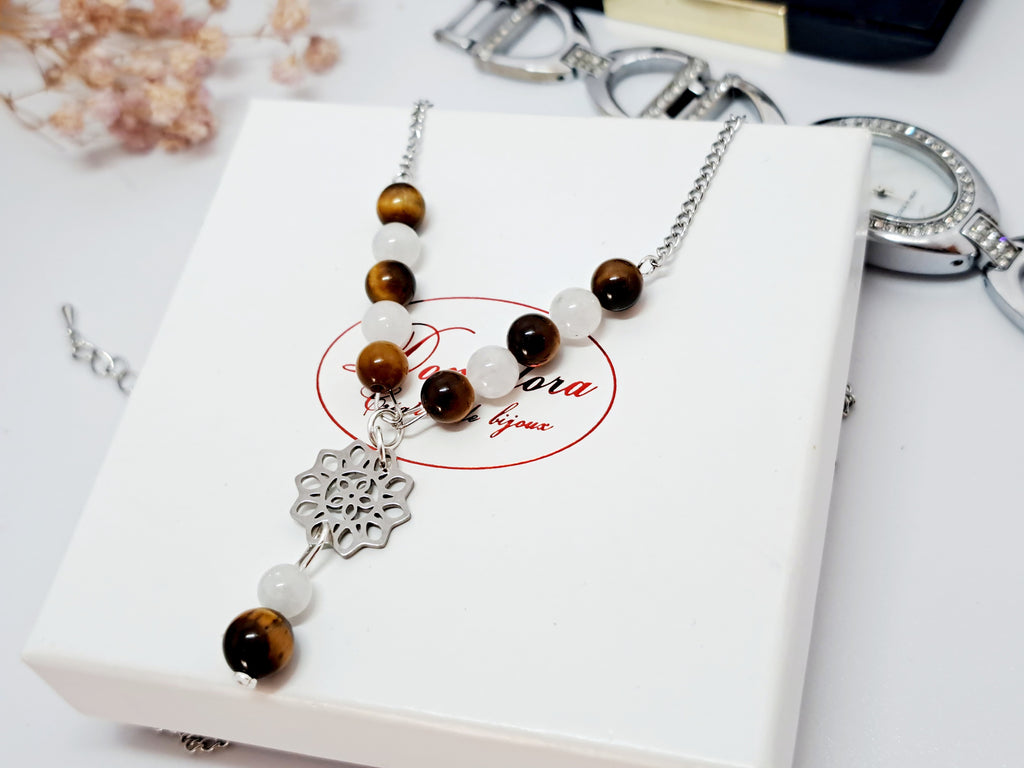 Collier d'Intention Lune & Œil de Tigre en Acier | Confiance & Intuition