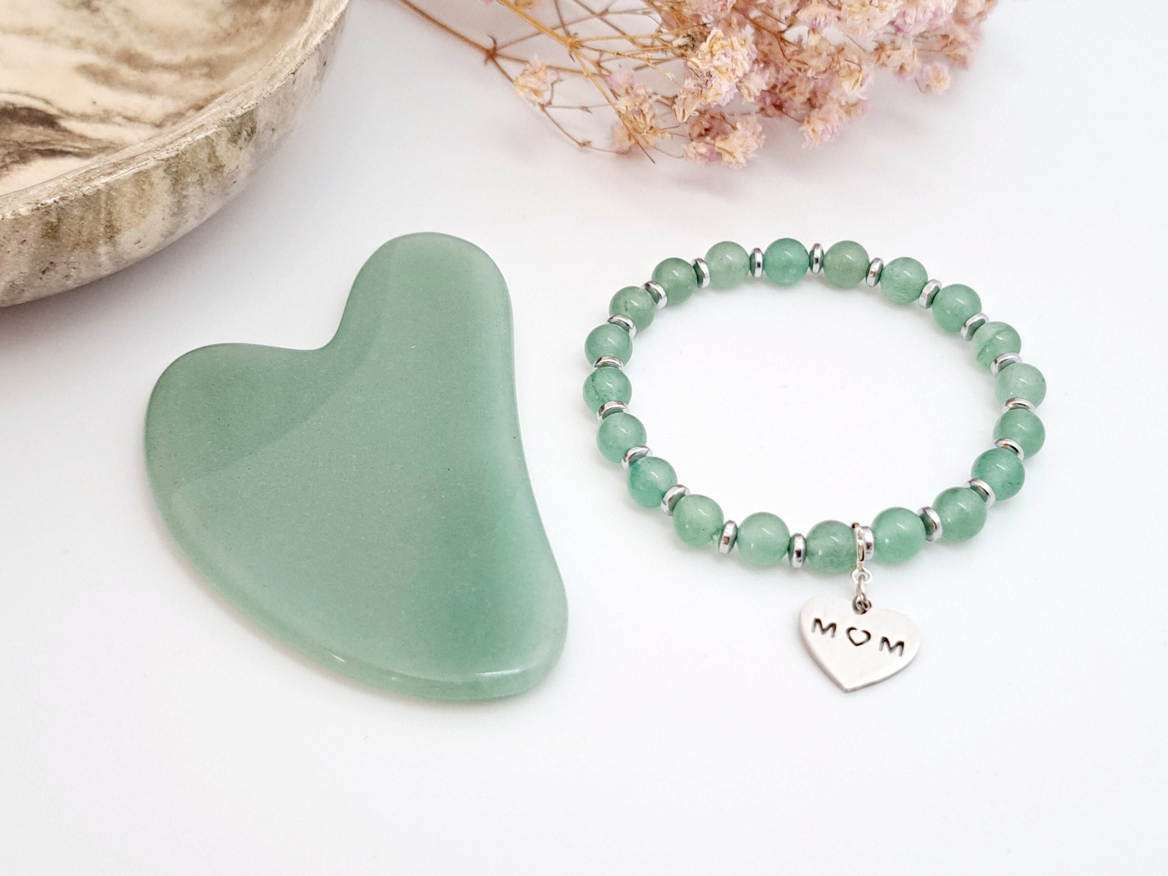 Coffret Cadeau Luxe Noël : Gua Sha Quartz Rose/Aventurine & Bracelet Pierres Naturelles - Rituel Bien-Être