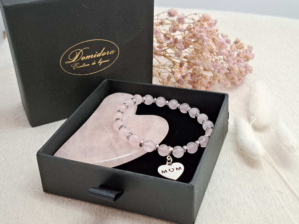 Coffret Cadeau Luxe Noël : Gua Sha Quartz Rose/Aventurine & Bracelet Pierres Naturelles - Rituel Bien-Être