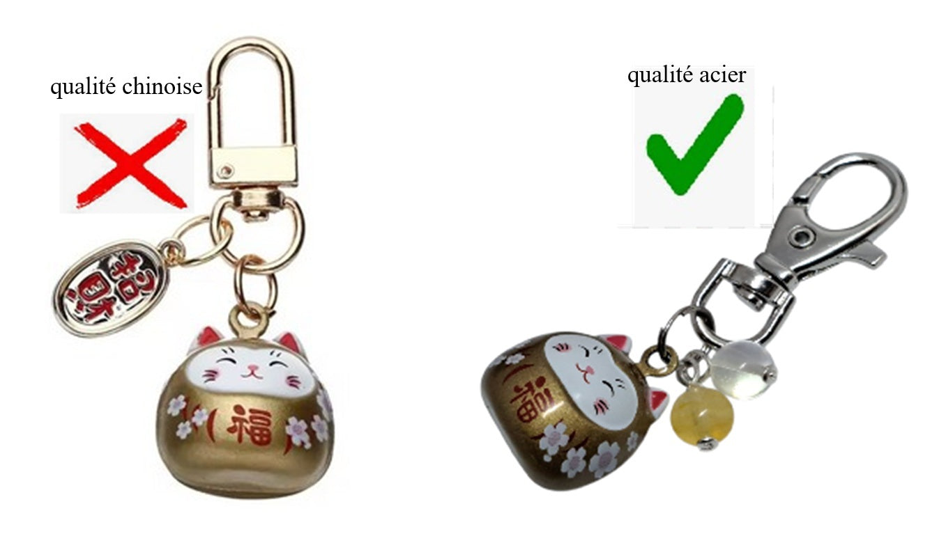 🎁 Porte-Clés Maneki Neko Porte-Bonheur- Pierres Naturelles Au Choix -  Idée Cadeau Noël